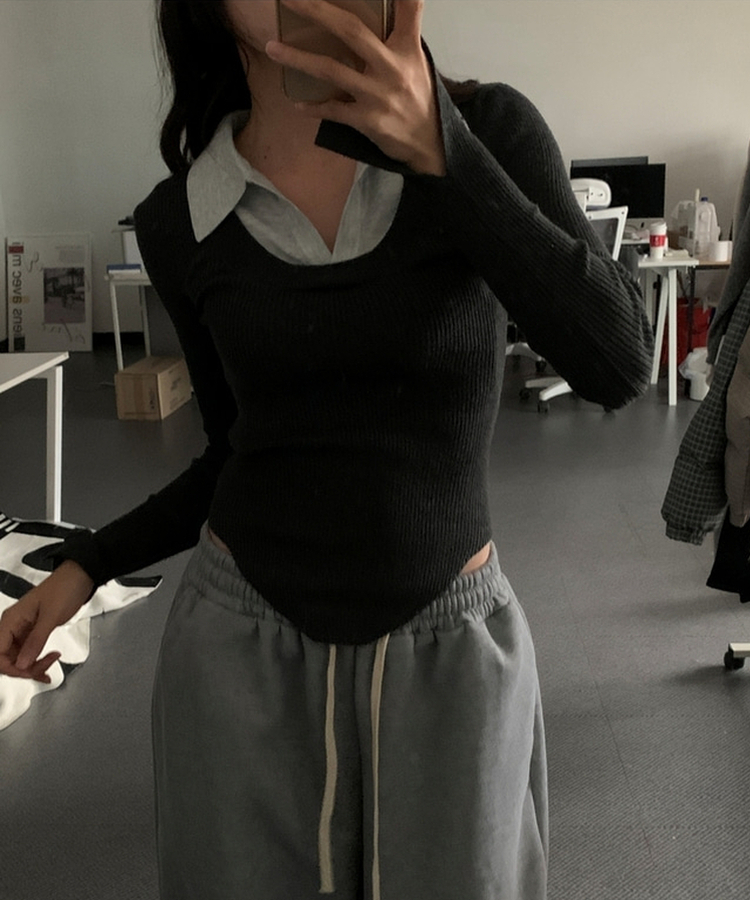 リブスリムフィットニット CHARCOAL