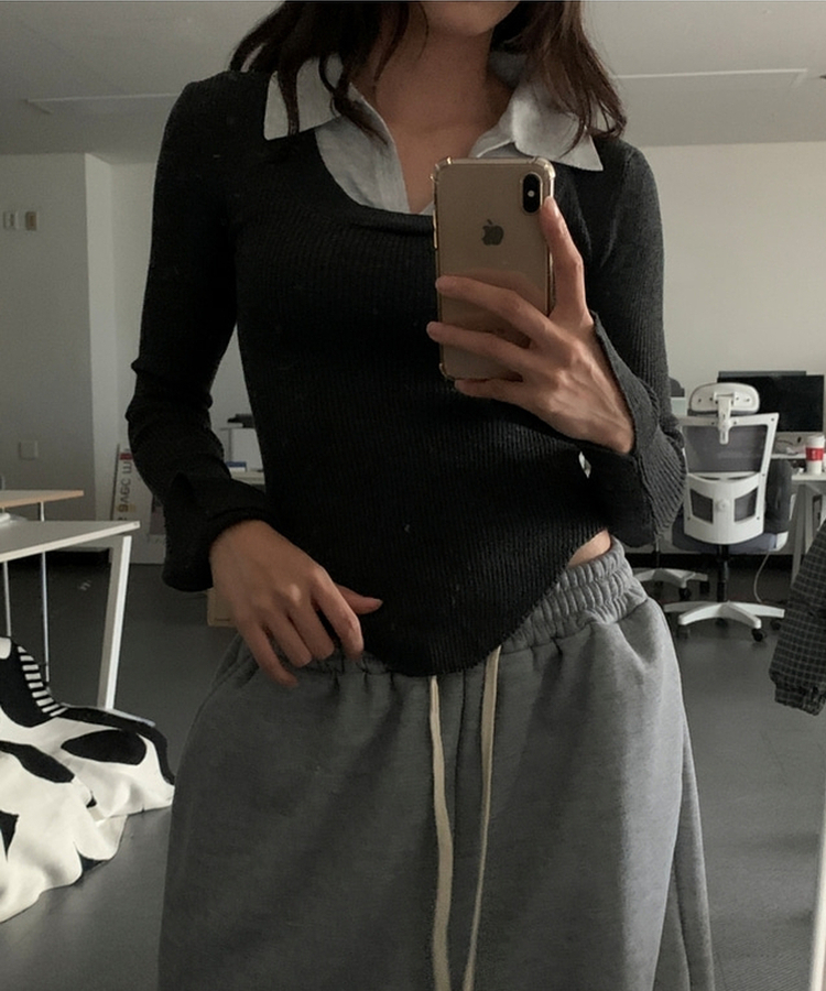 リブスリムフィットニット CHARCOAL