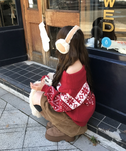 눈꽃 벌룬 오프숄더 티 레드