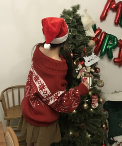 눈꽃 벌룬 오프숄더 티 레드