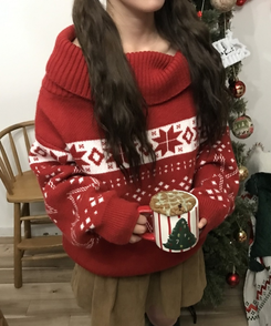 눈꽃 벌룬 오프숄더 티 레드