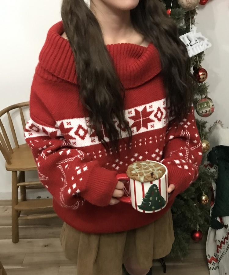 눈꽃 벌룬 오프숄더 티 레드