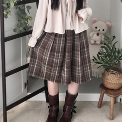 チェックプリーツバンディングミディスカート CHESTNUT BROWN