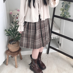 チェックプリーツバンディングミディスカート CHESTNUT BROWN