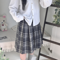 チェックプリーツバンディングミディスカート NAVY