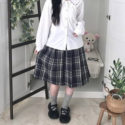 チェックプリーツバンディングミディスカート NAVY