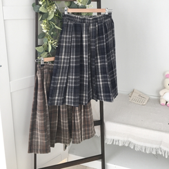 チェックプリーツバンディングミディスカート