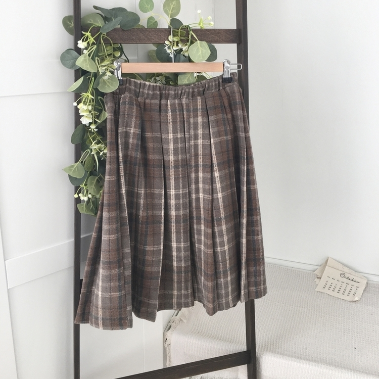 チェックプリーツバンディングミディスカート