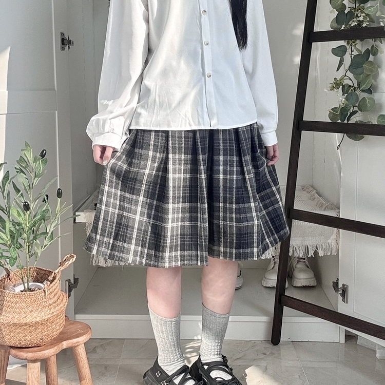 チェックプリーツバンディングミディスカート NAVY