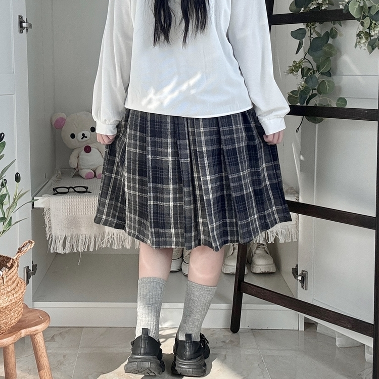 チェックプリーツバンディングミディスカート NAVY