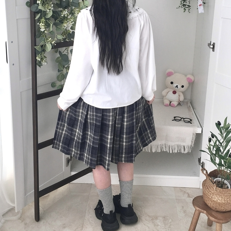 チェックプリーツバンディングミディスカート NAVY