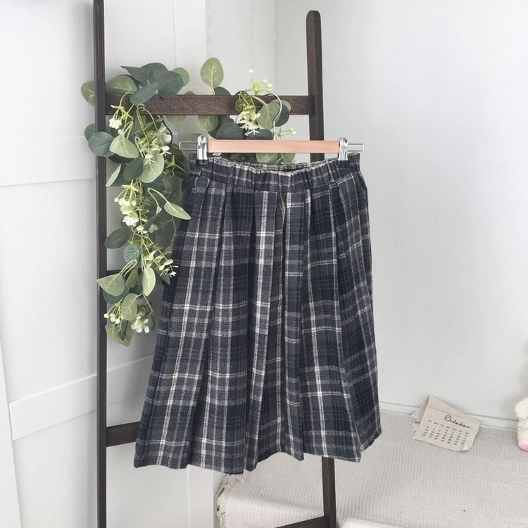 チェックプリーツバンディングミディスカート