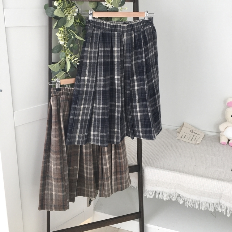 チェックプリーツバンディングミディスカート