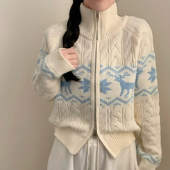 ノルディックハイネックニットジップアップ IVORY