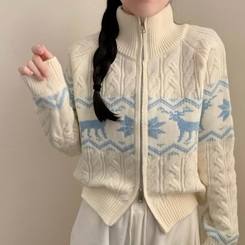 ノルディックハイネックニットジップアップ IVORY