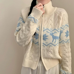 ノルディックハイネックニットジップアップ IVORY