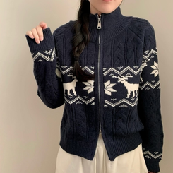 ノルディックハイネックニットジップアップ DARK BLUE