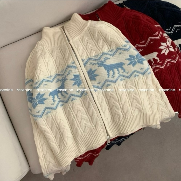 ノルディックハイネックニットジップアップ