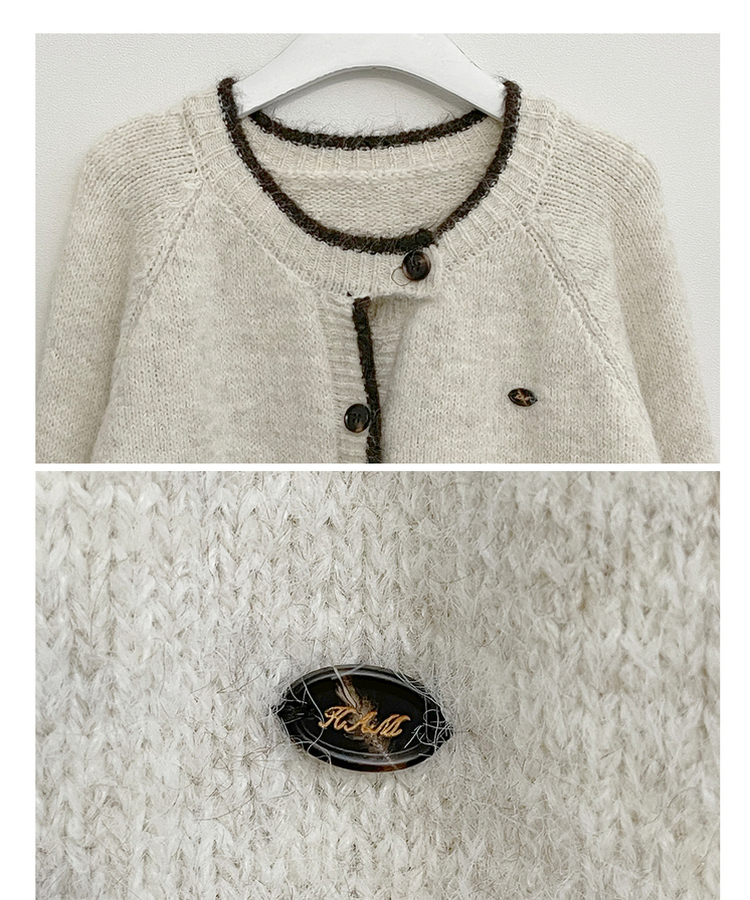 [포근.따뜻/울함유]루에팬던트단추포인트배색라운드루즈핏울니트가디건(3color)