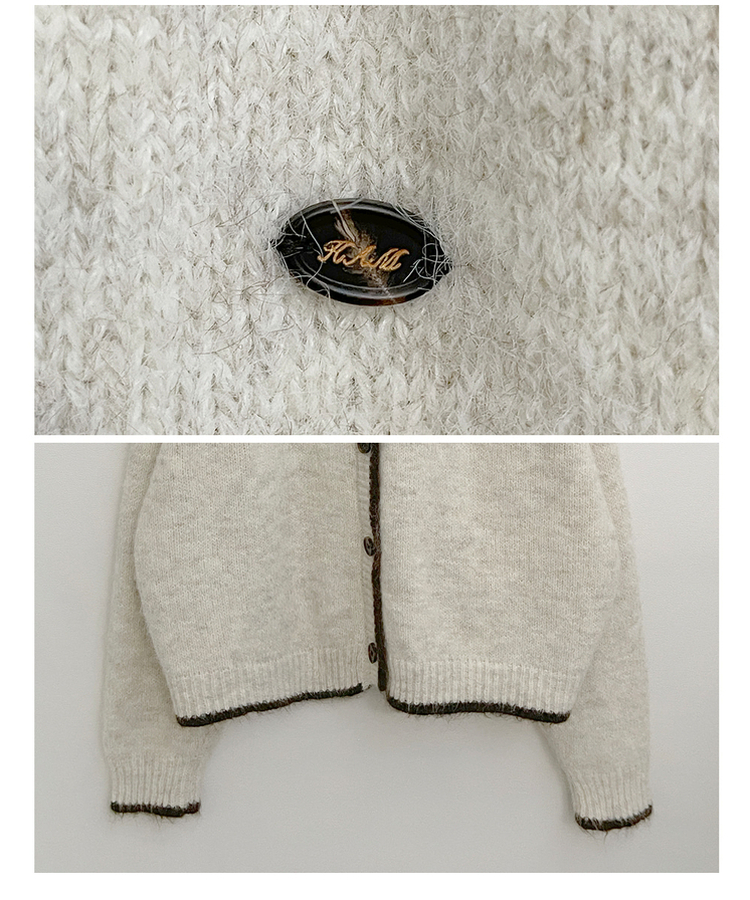 [포근.따뜻/울함유]루에팬던트단추포인트배색라운드루즈핏울니트가디건(3color)