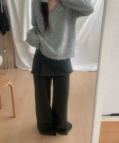 ラップボタンスカートレイヤードパンツ CHARCOAL