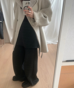 ラップボタンスカートレイヤードパンツ CHARCOAL