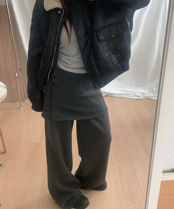 ラップボタンスカートレイヤードパンツ CHARCOAL