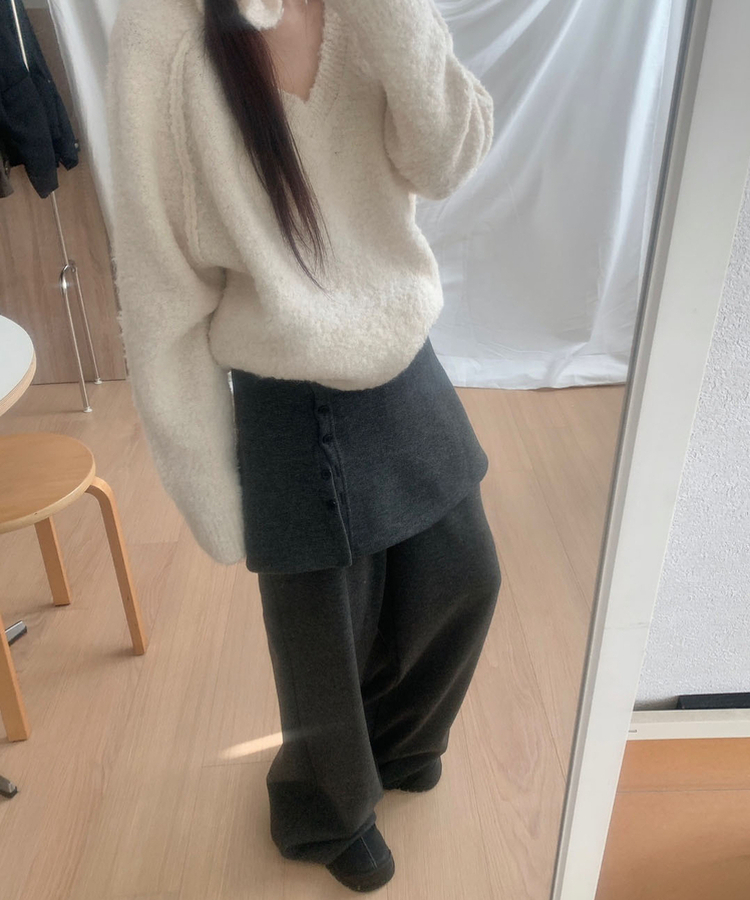 ラップボタンスカートレイヤードパンツ CHARCOAL