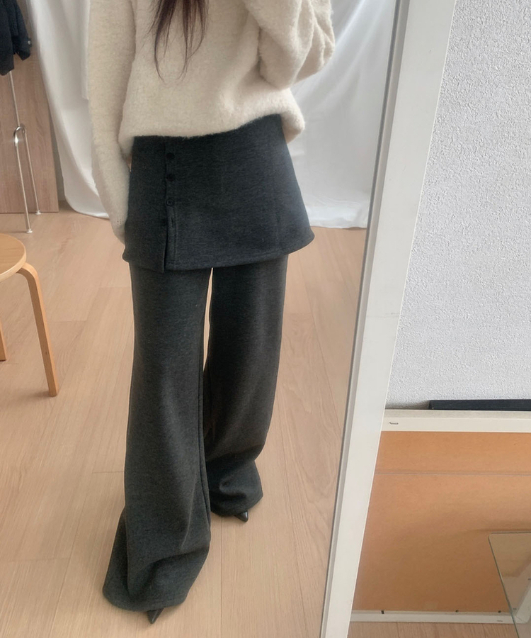 ラップボタンスカートレイヤードパンツ CHARCOAL