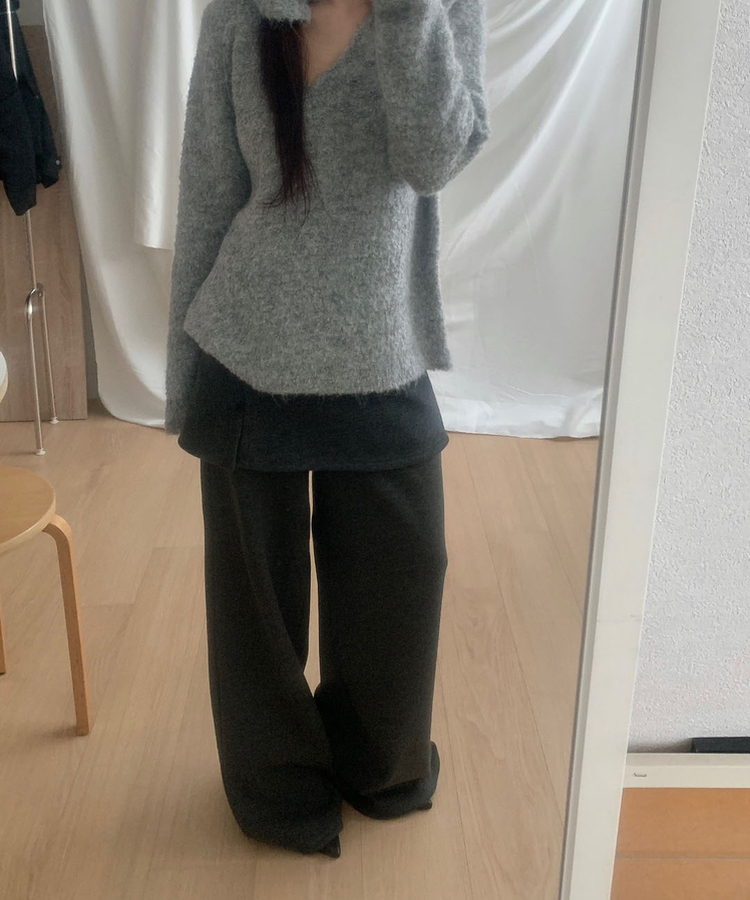 ラップボタンスカートレイヤードパンツ CHARCOAL