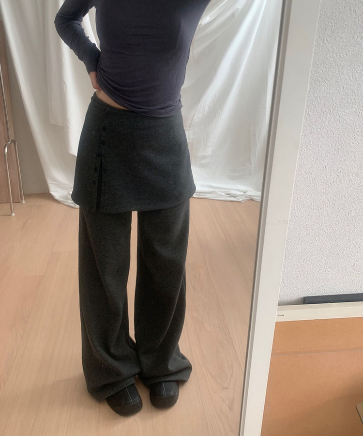ラップボタンスカートレイヤードパンツ CHARCOAL