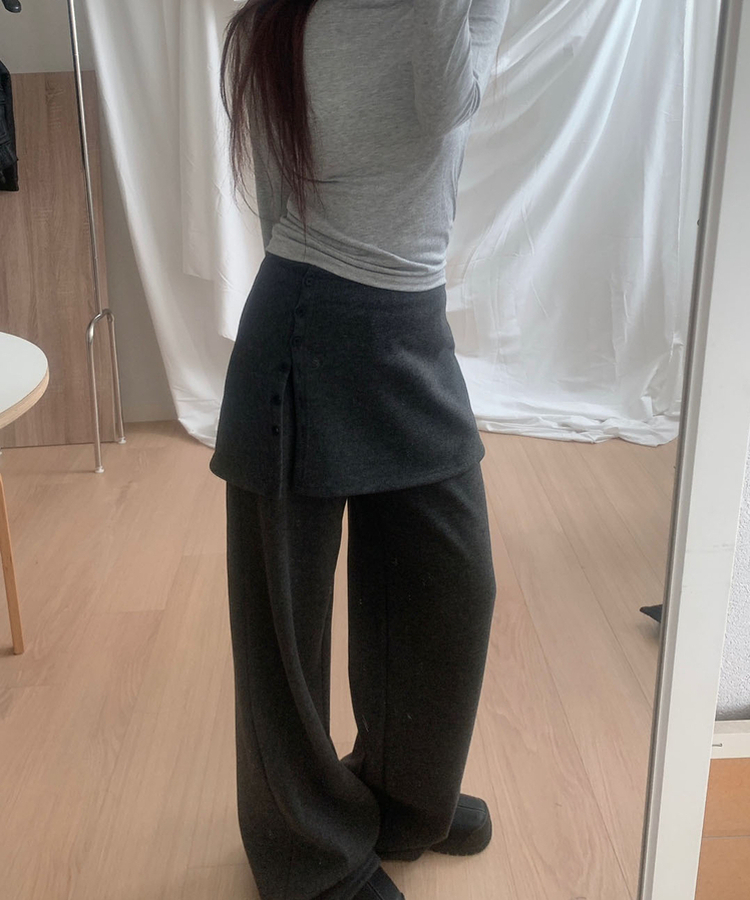 ラップボタンスカートレイヤードパンツ CHARCOAL