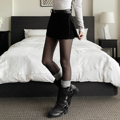 레이블 고탄력 슬림 시스루 롱 팬티 스타킹 블랙