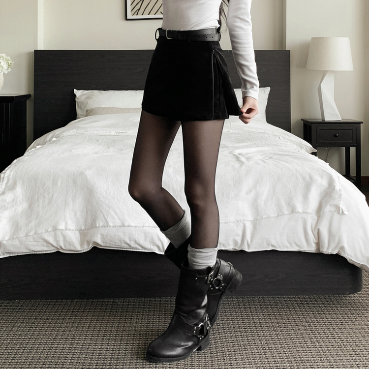 레이블 고탄력 슬림 시스루 롱 팬티 스타킹 블랙