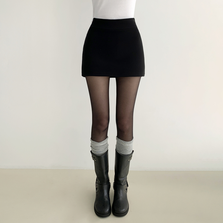 레이블 고탄력 슬림 시스루 롱 팬티 스타킹 블랙