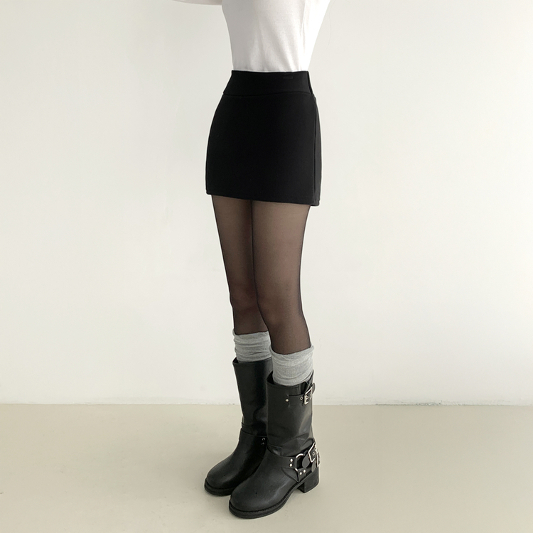 레이블 고탄력 슬림 시스루 롱 팬티 스타킹 블랙