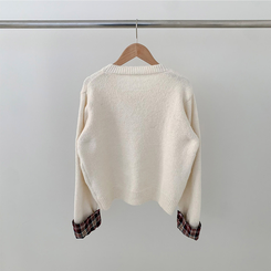 チェックバイカラーボタンニットカーディガン