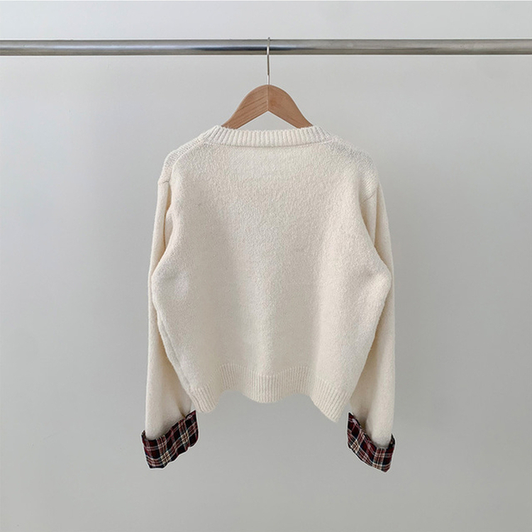 チェックバイカラーボタンニットカーディガン