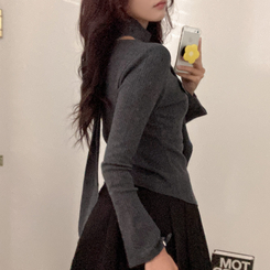 [연말룩강추/허얇골넓!] 아펠 러플 머플러 set 트임 골지 니트 차콜