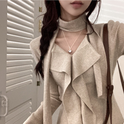 [연말룩강추/허얇골넓!] 아펠 러플 머플러 set 트임 골지 니트 베이지
