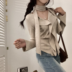 [연말룩강추/허얇골넓!] 아펠 러플 머플러 set 트임 골지 니트 베이지