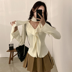 [연말룩강추/허얇골넓!] 아펠 러플 머플러 set 트임 골지 니트 아이보리