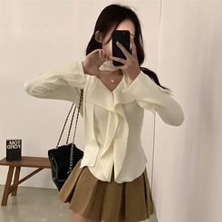 [연말룩강추/허얇골넓!] 아펠 러플 머플러 set 트임 골지 니트 아이보리