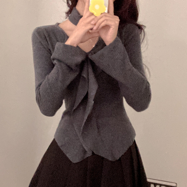 [연말룩강추/허얇골넓!] 아펠 러플 머플러 set 트임 골지 니트 차콜