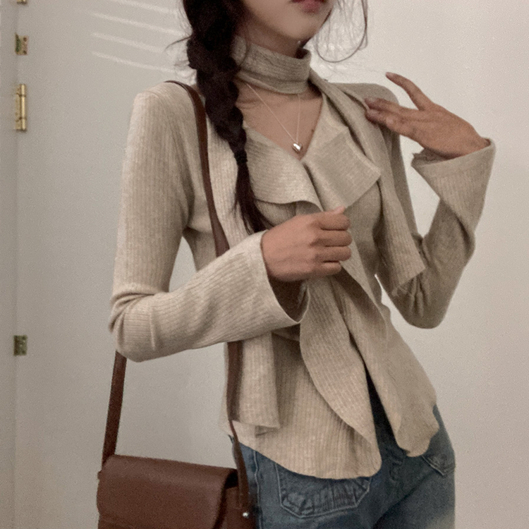 [연말룩강추/허얇골넓!] 아펠 러플 머플러 set 트임 골지 니트 베이지