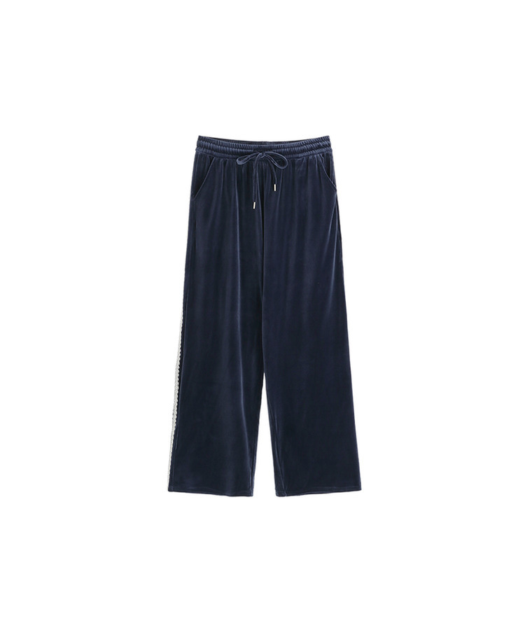 （抜け感×甘辛MIX♥）   レース付き ベロア ジョガーパンツ