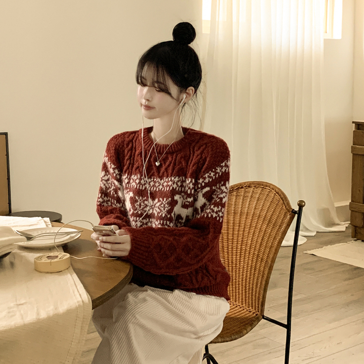 ノルディックケーブルニット RED