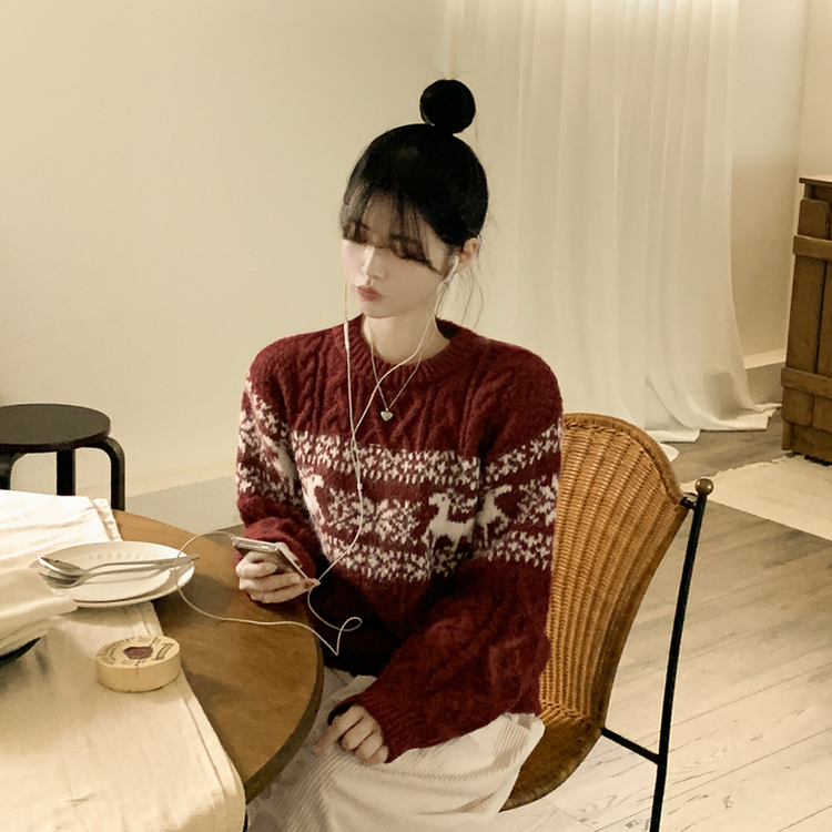 ノルディックケーブルニット RED