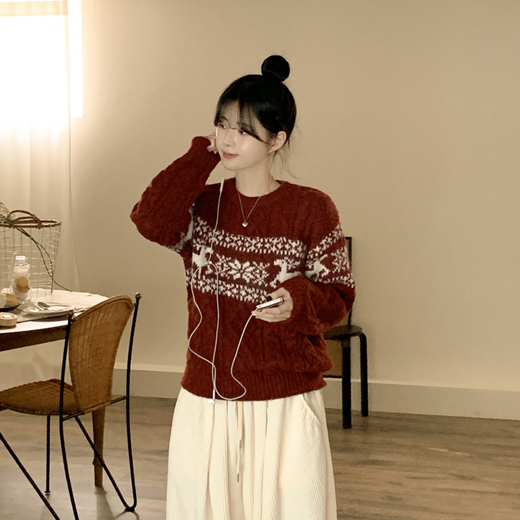 ノルディックケーブルニット RED