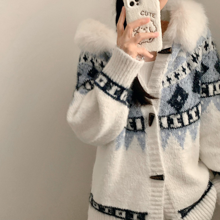 ノルディックファーフードニットガーディガン｜カーディガン｜韓国